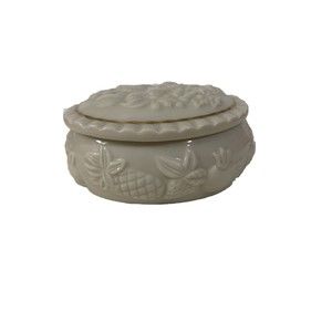 Lenox Trinket Box Ivory Porcelain Oval  Fruits of Life 1998 Gold Trim Vintage